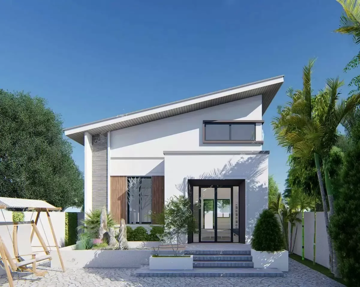 Mẫu nhà panel mái lệch phá cách