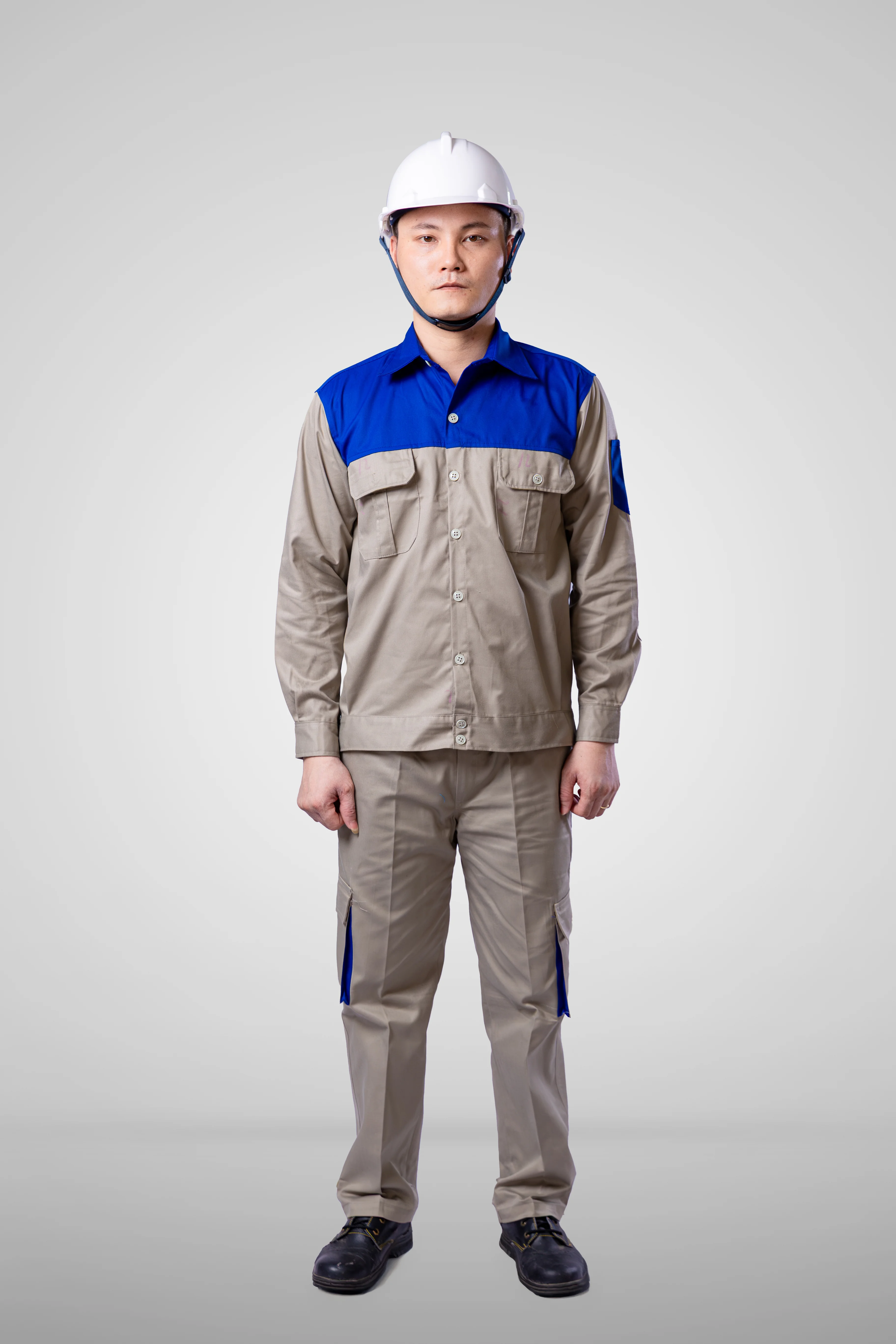 Bộ quần áo bảo hộ lao động ghi phối xanh - Vải kaki Nam Định 2 (1)